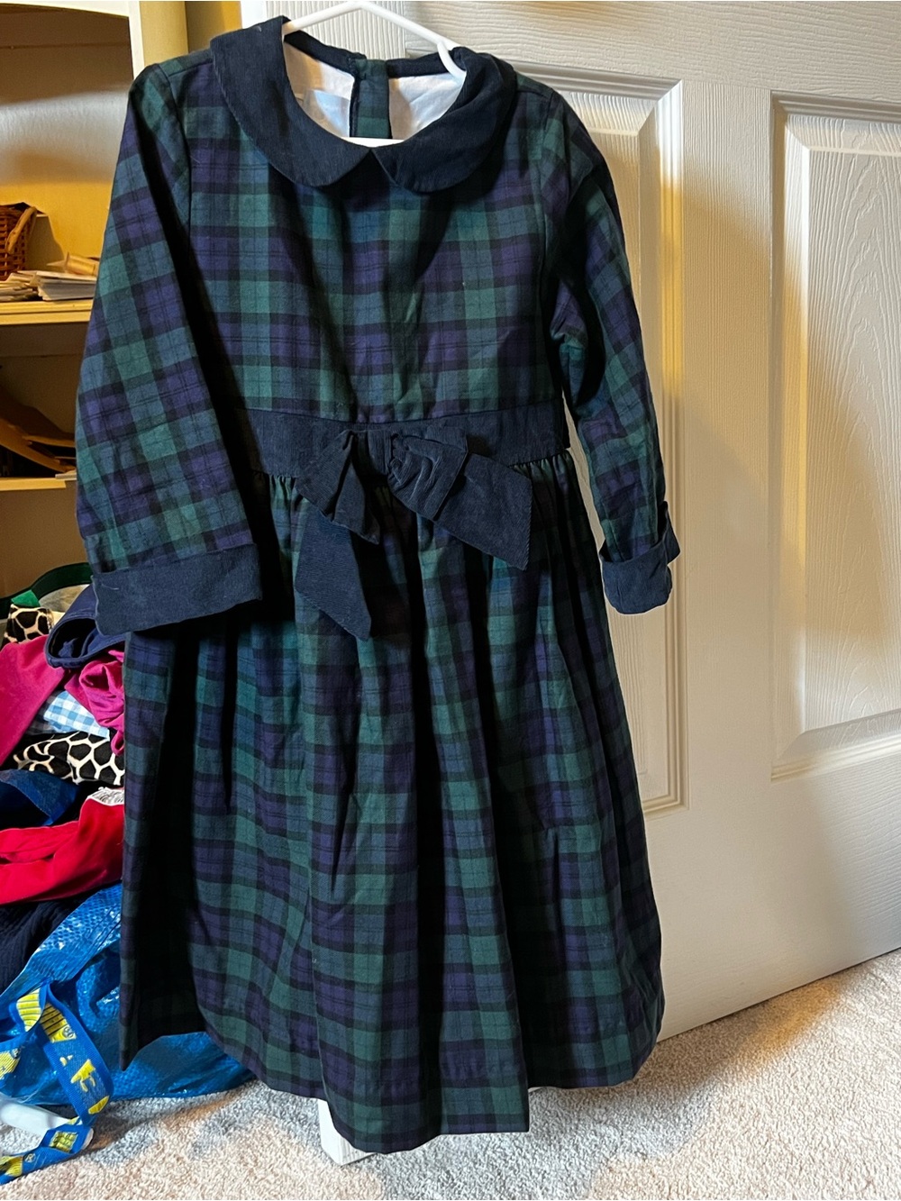 Girls Bella Bliss Blackwatch Plaid Dress with Peter Pan Collar